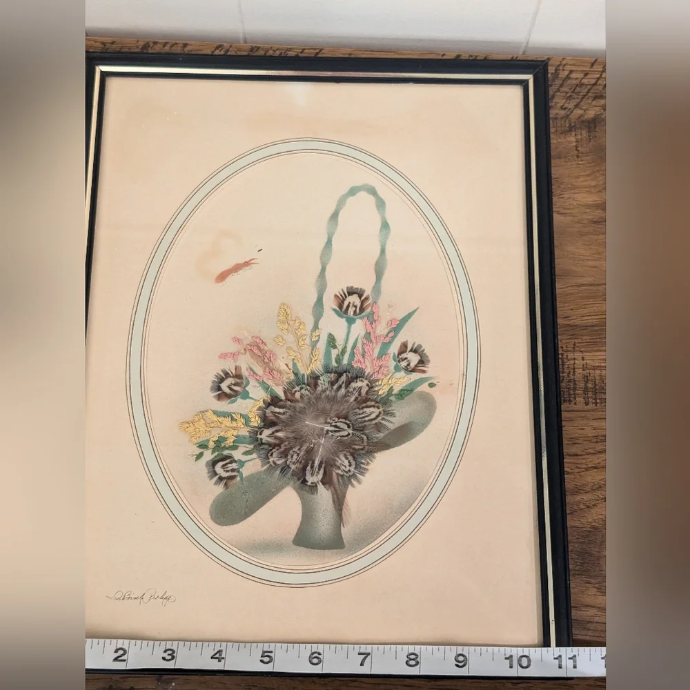 Ida Bisek Procop Painting Prairie Pictures Feather Flower Craft Art Handmade VTG